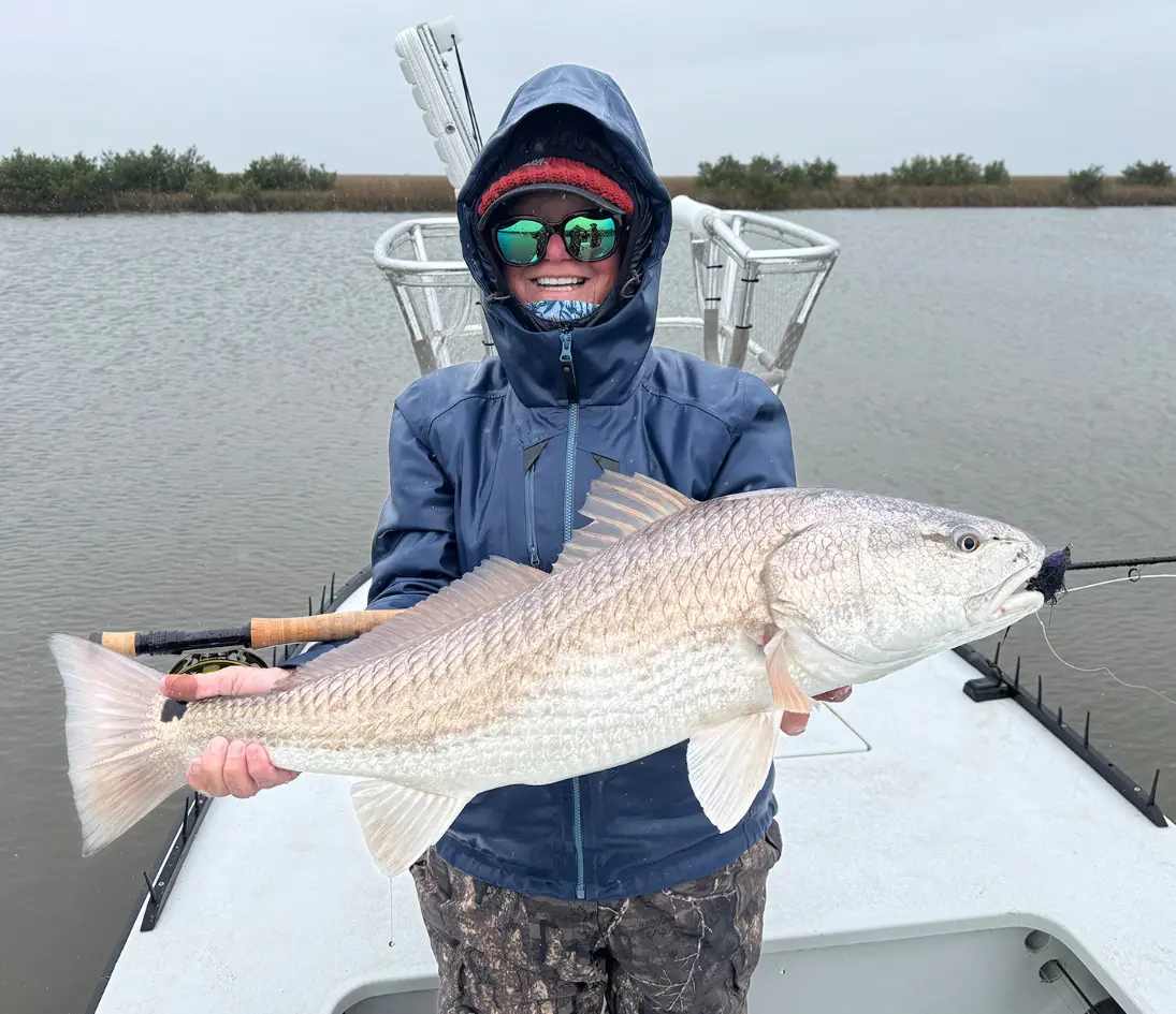 winter time redfish caught on fly