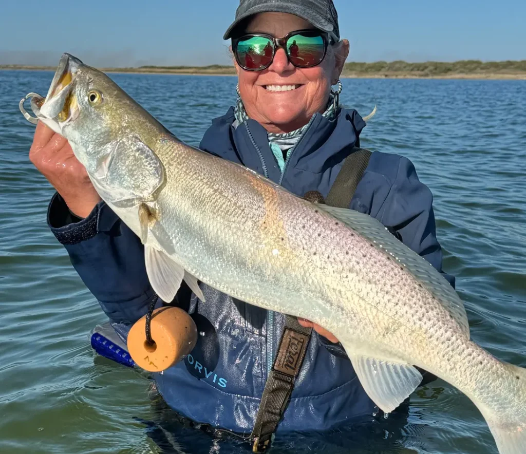 capt sally black with winter gator trout caught in texas